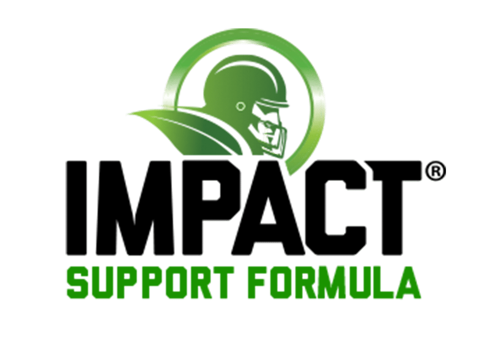 Logo of IMPACT showcasing a green football helmet within a stylized green and white circular design above the bold word "IMPACT" in black text. The bottom text reads "Concussion Management" in smaller green font.